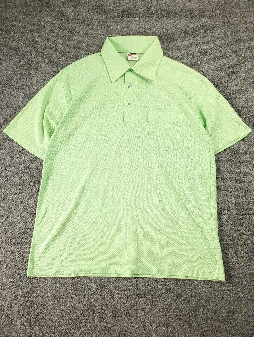 Vintage Action Polo Shirt Large Mint Lime Green 80s Pocket Pique Knit Retro